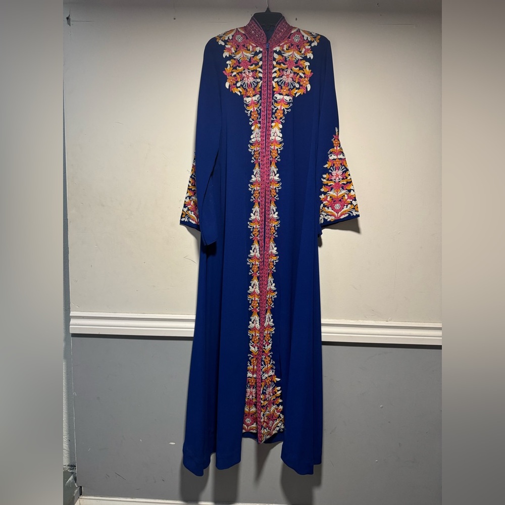 Elegant Blue Embroidered Abaya